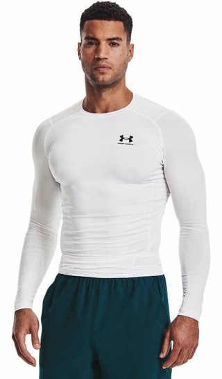 Under Armour HeatGear heren compressie shirt lange mouw, wit/zwart