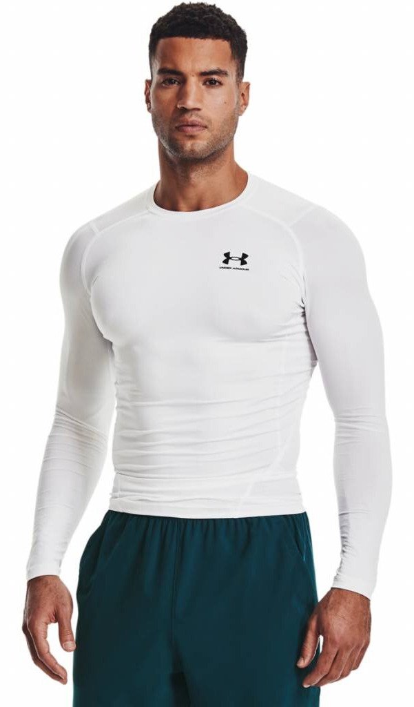 Under Armour HeatGear heren compressie shirt lange mouw, wit/zwart