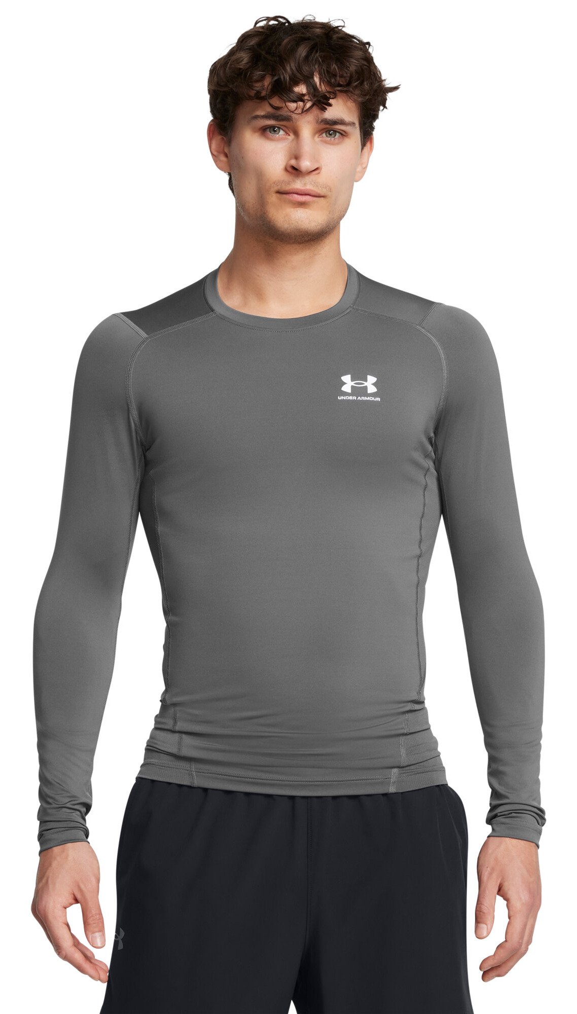 Under Armour HeatGear heren compressie shirt lange mouw, castlerock/wit