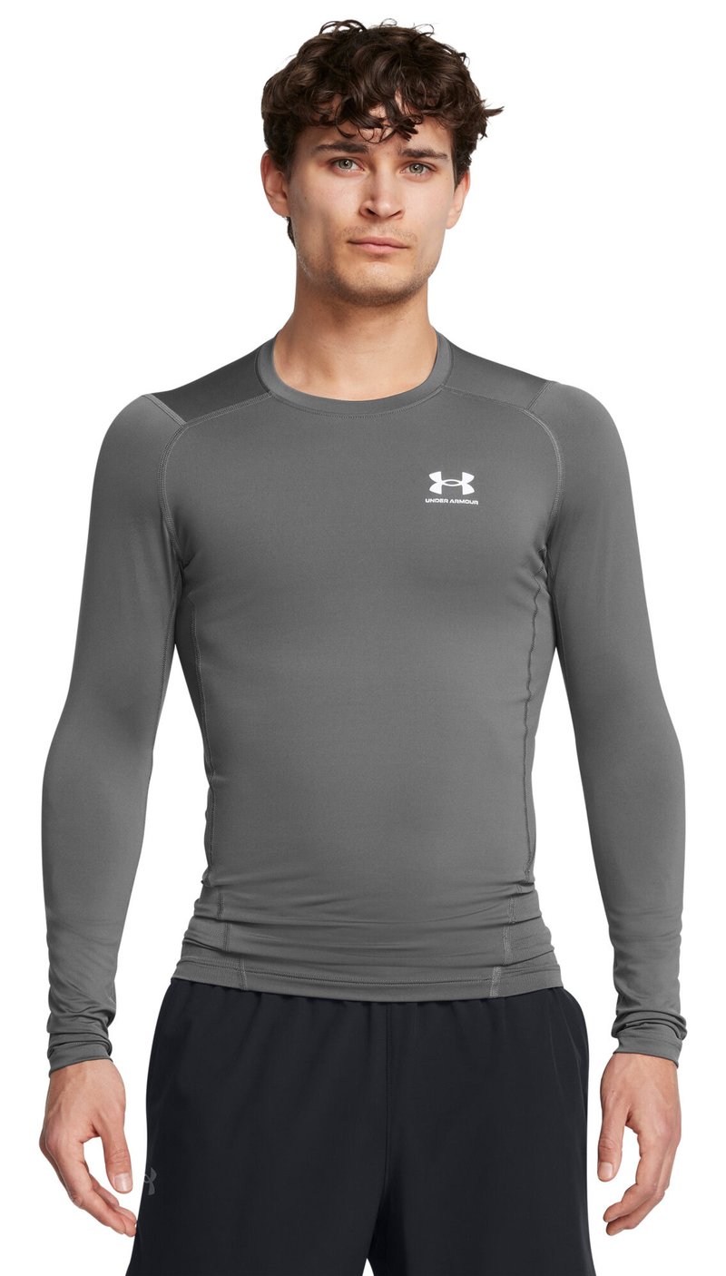 Under Armour HeatGear heren compressie shirt lange mouw, castlerock/wit