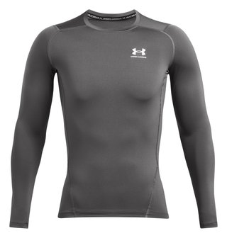Under Armour HeatGear heren compressie shirt lange mouw, castlerock/wit