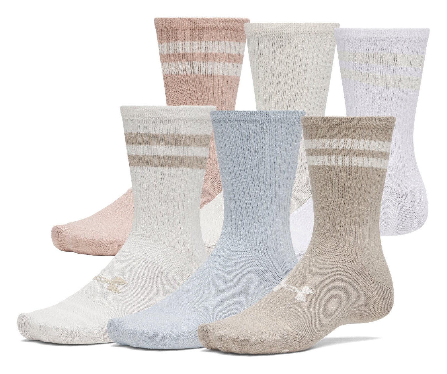 Under Armour Essential Crew unisex sokken (6 pack), timberwolf taupe/wit/stone