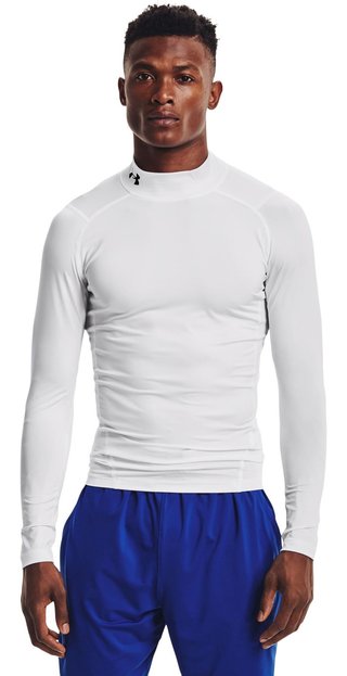 Under Armour HeatGear Comp Mock heren compressie shirt lange mouw, wit/zwart