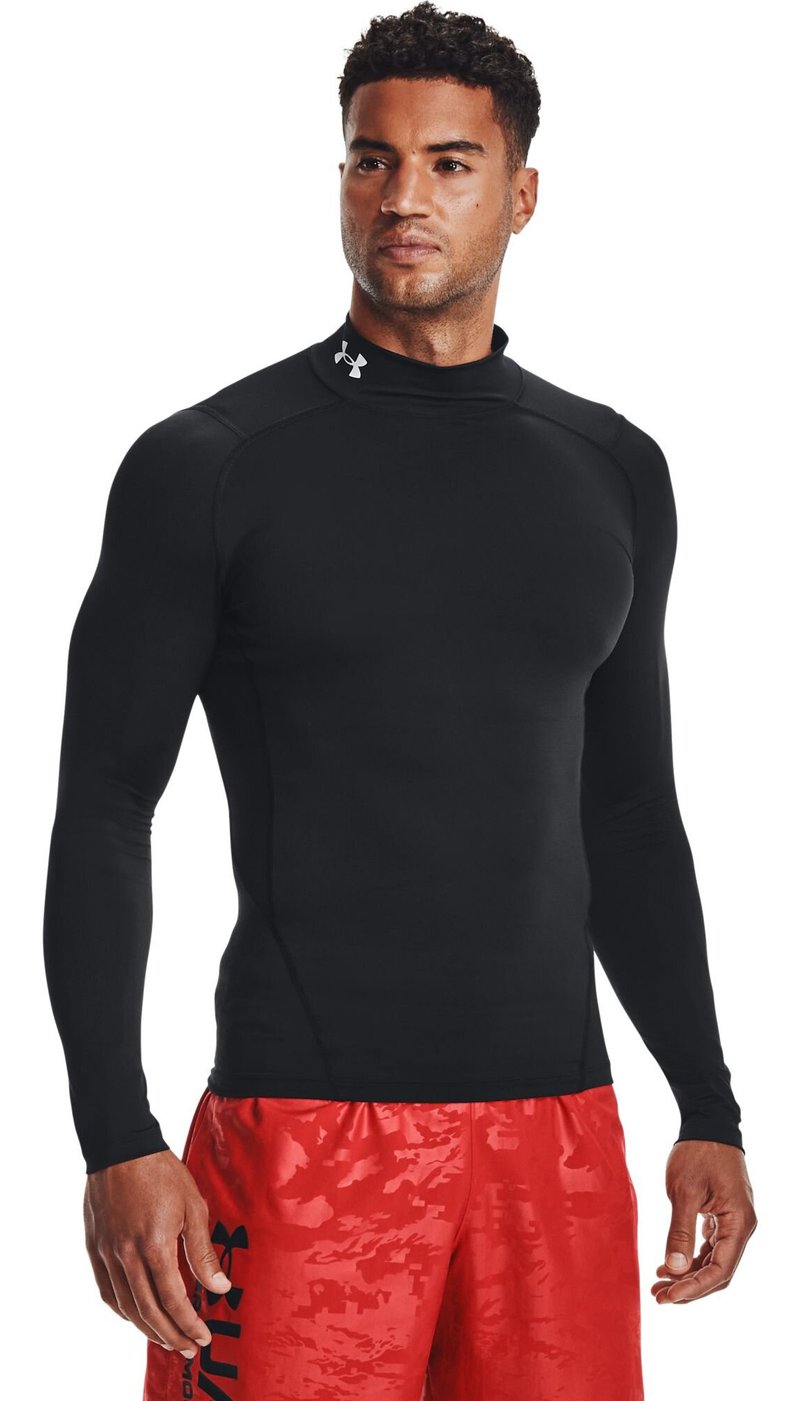 Under Armour HeatGear Comp Mock heren compressie shirt met lange mouwen, zwart/wit