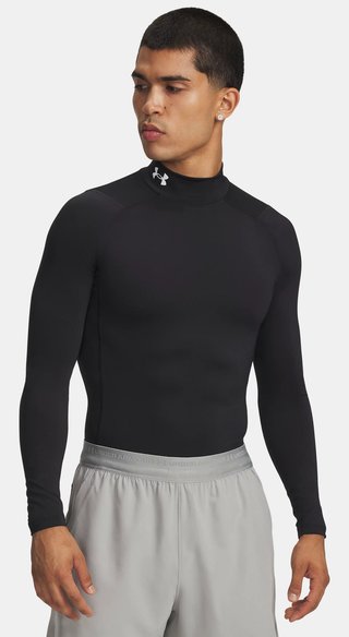 Under Armour HeatGear Comp Mock heren compressie shirt met lange mouwen, zwart/wit
