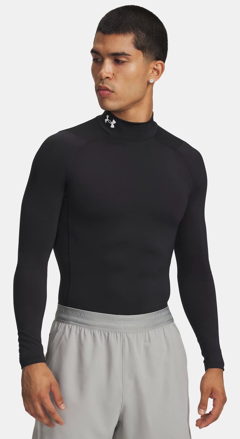 Under Armour HeatGear Comp Mock heren compressie shirt met lange mouwen, zwart/wit