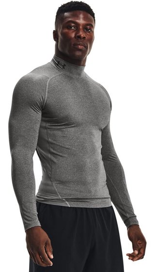 Under Armour HeatGear Comp Mock heren compressie shirt lange mouw, carbon heather/zwart