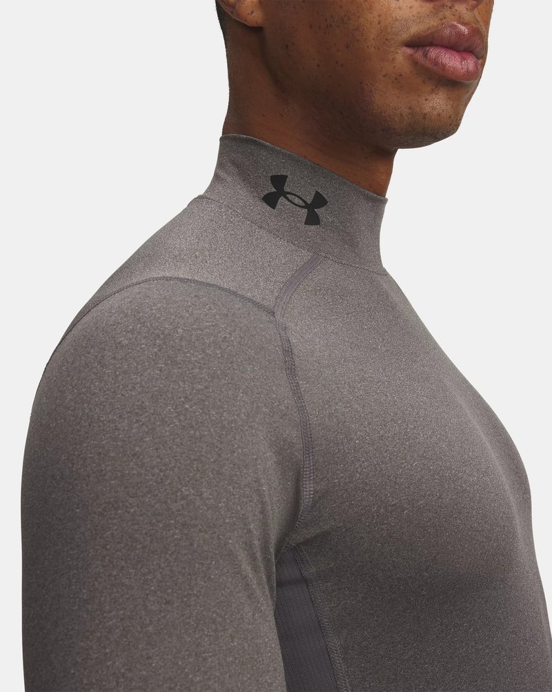 Under Armour HeatGear Comp Mock heren compressie shirt lange mouw, carbon heather/zwart