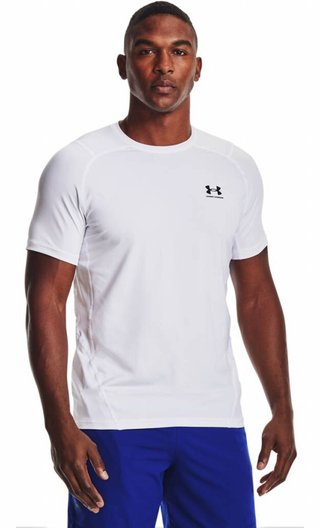 Under Armour HG Fitted SS heren t-shirt, wit/zwart