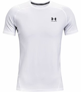Under Armour HG Fitted SS heren t-shirt, wit/zwart