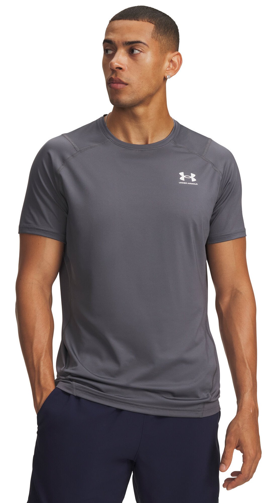 Under Armour HeatGear Fitted S heren t-shirt, castlerock/wit
