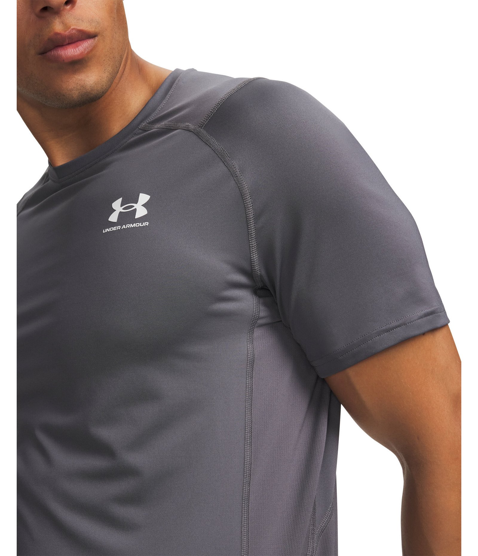 Under Armour HeatGear Fitted S heren t-shirt, castlerock/wit