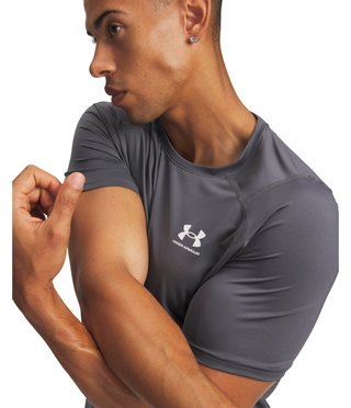 Under Armour HeatGear Fitted S heren t-shirt, castlerock/wit