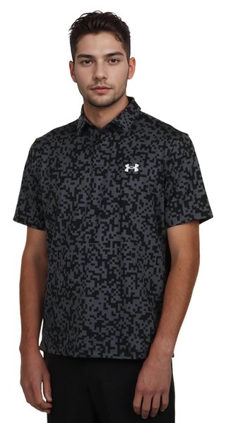 Under Armour T2G Printed heren polo, zwart/castlerock