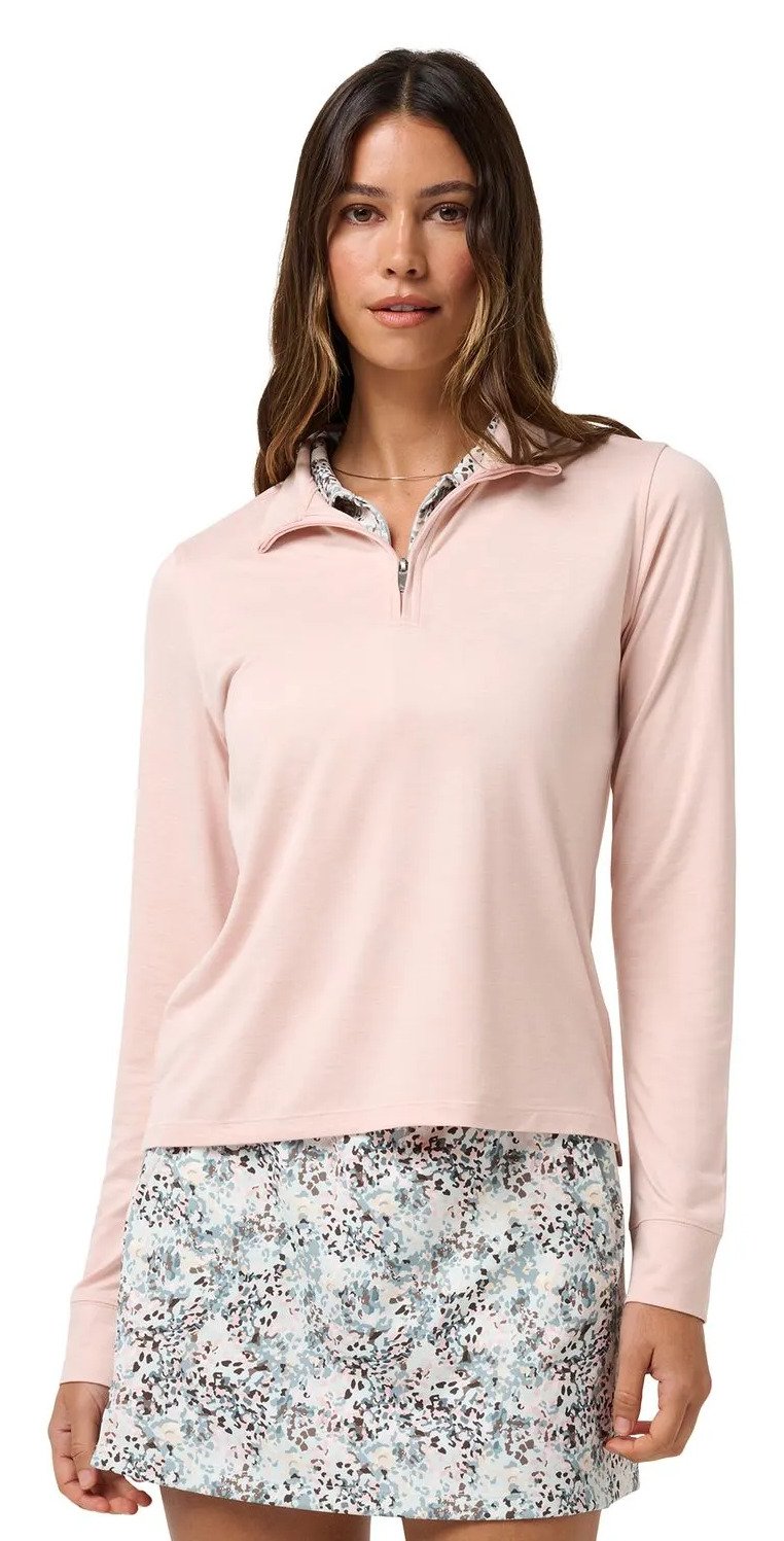 Travis Mathew Skyloft Light Zip longsleeve dames polo, heather blush pink