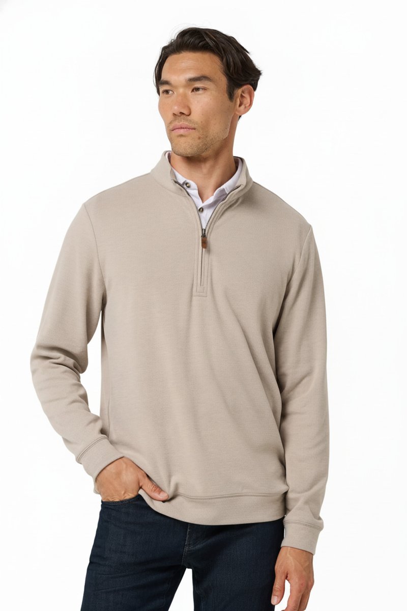 Travis Mathew Cloud heren trui 1/4 zip, heather roasted cashew
