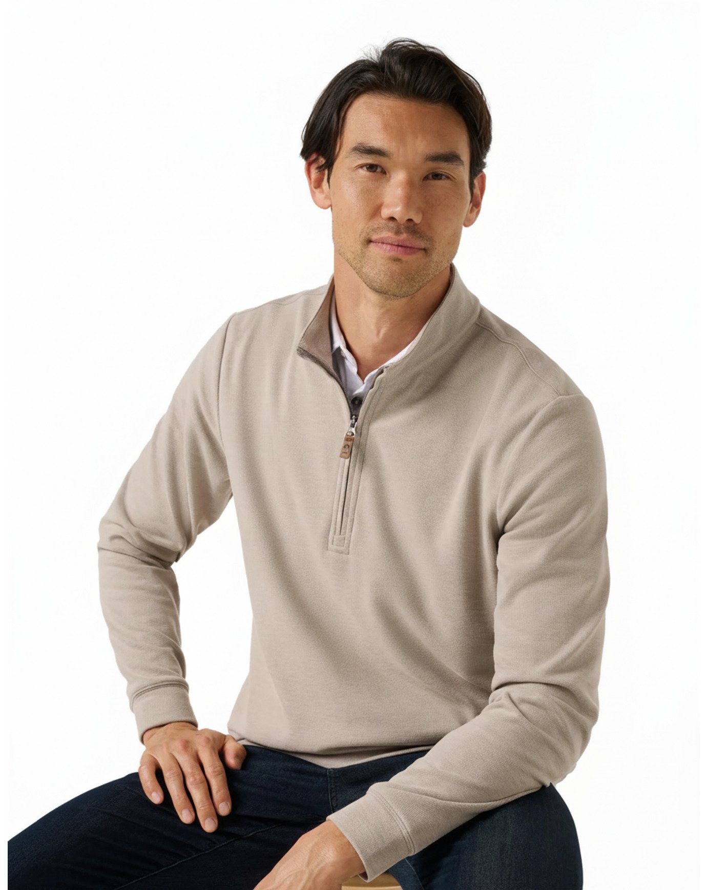Travis Mathew Cloud heren trui 1/4 zip, heather roasted cashew