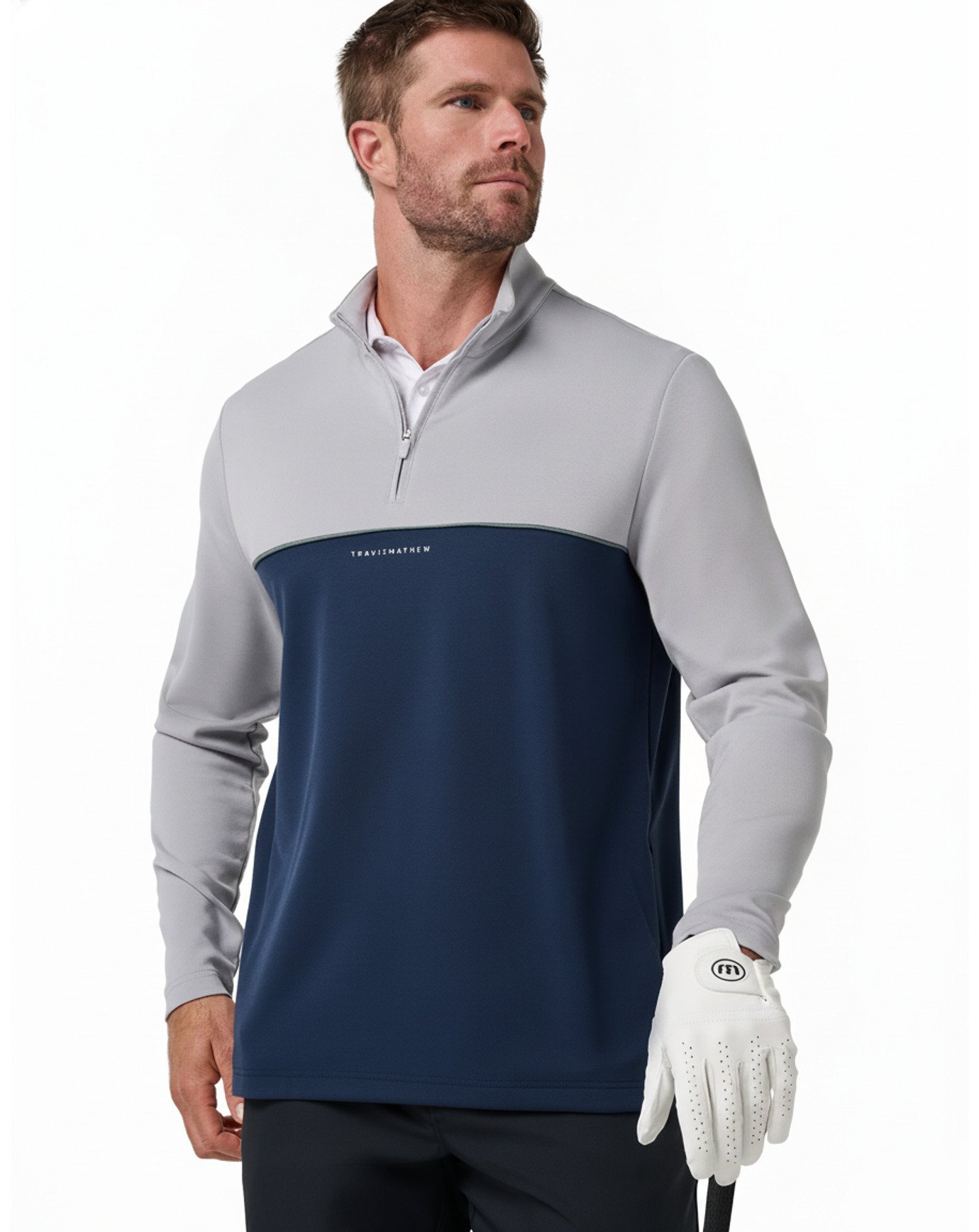 Travis Mathew Fibercloud Color Block Quarter Zip, lichtgrijs