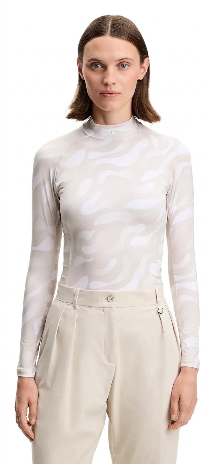 J.Lindeberg Ella Print Compression dames top, bunker fade moonbeam wit