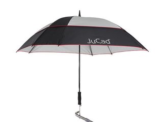 JuCad telescopische golfparaplu 68" vierkant & windbestendig met pin, zwart/zilver/rood