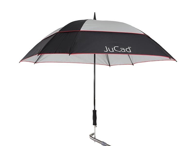 JuCad telescopische golfparaplu 68" vierkant & windbestendig met pin, zwart/zilver/rood