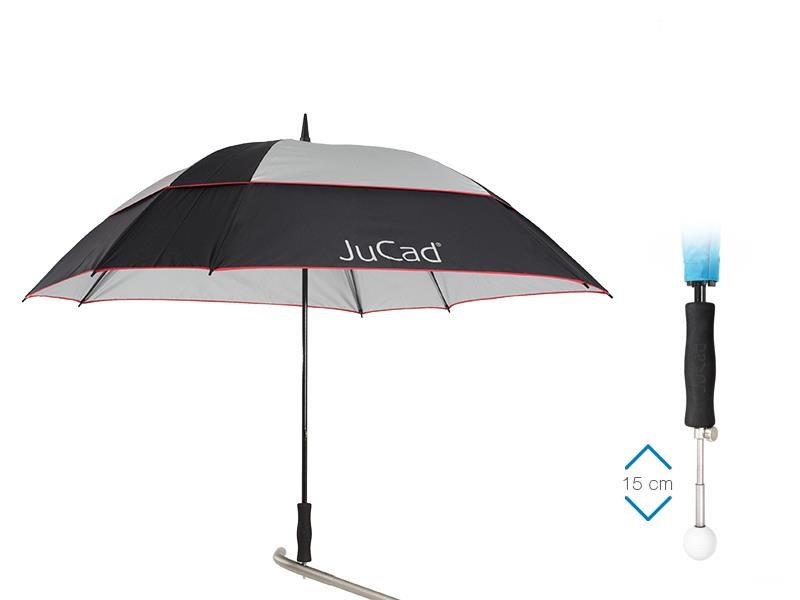 JuCad telescopische golfparaplu 68" vierkant & windbestendig met pin, zwart/zilver/rood