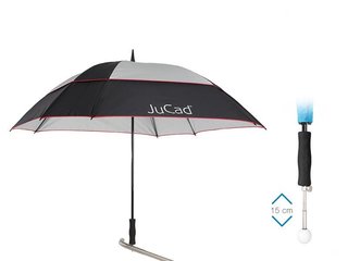 JuCad telescopische golfparaplu 68" vierkant & windbestendig met pin, zwart/zilver/rood