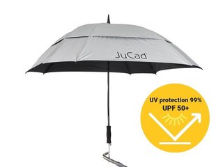 JuCad telescopische golfparaplu 68" vierkant & windbestendig met pin, zilver (met UV-bescherming 99%/UPF 50+)