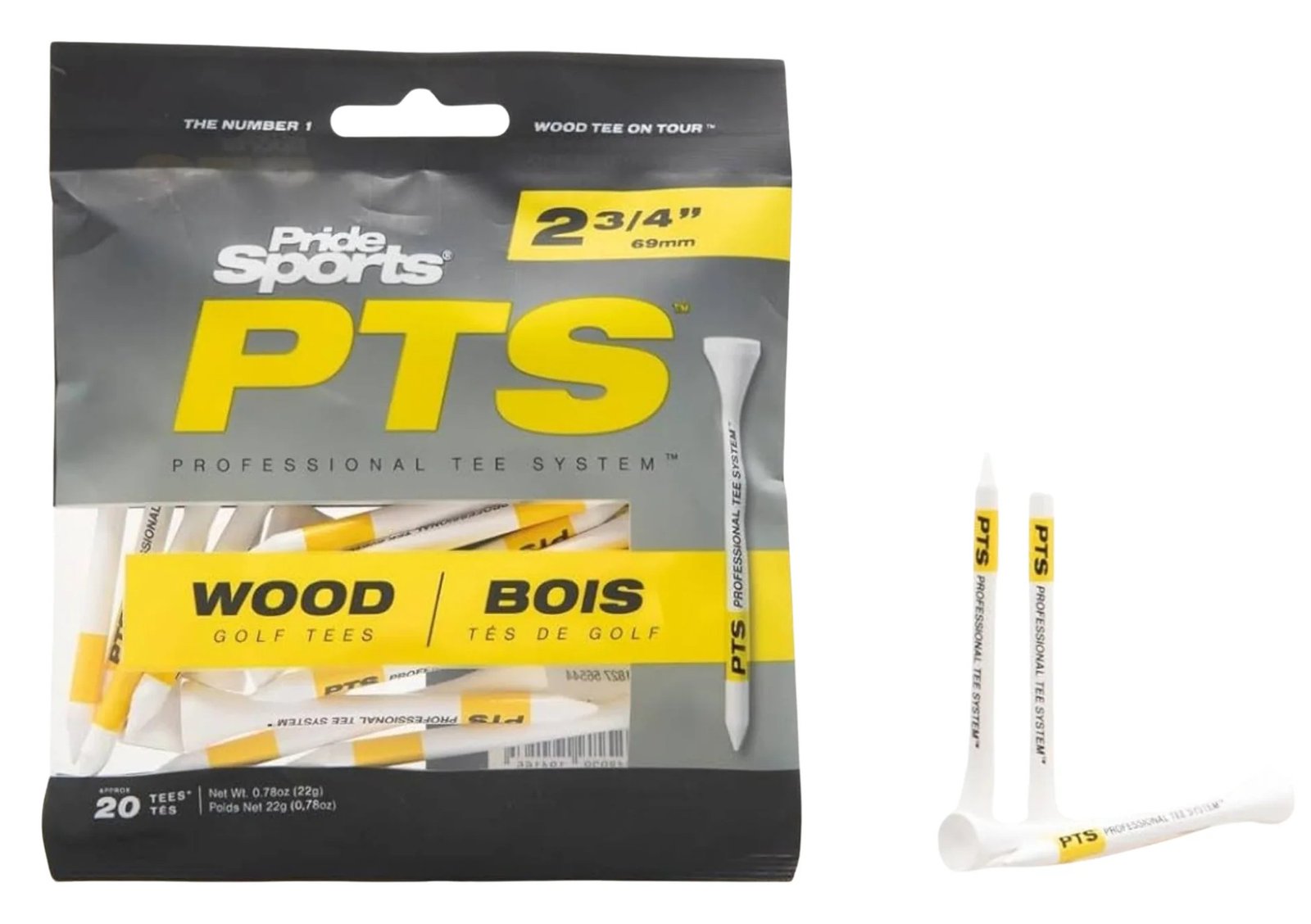 Pride Professional Tee System Prolength Yellow houten tees 69mm (2 3/4"), 20 stuks