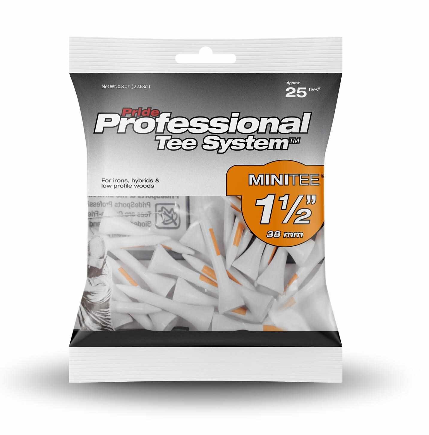 Pride Professional Tee System Prolength Mini Oranje houten tees 38mm (1 1/2"), 25 tees