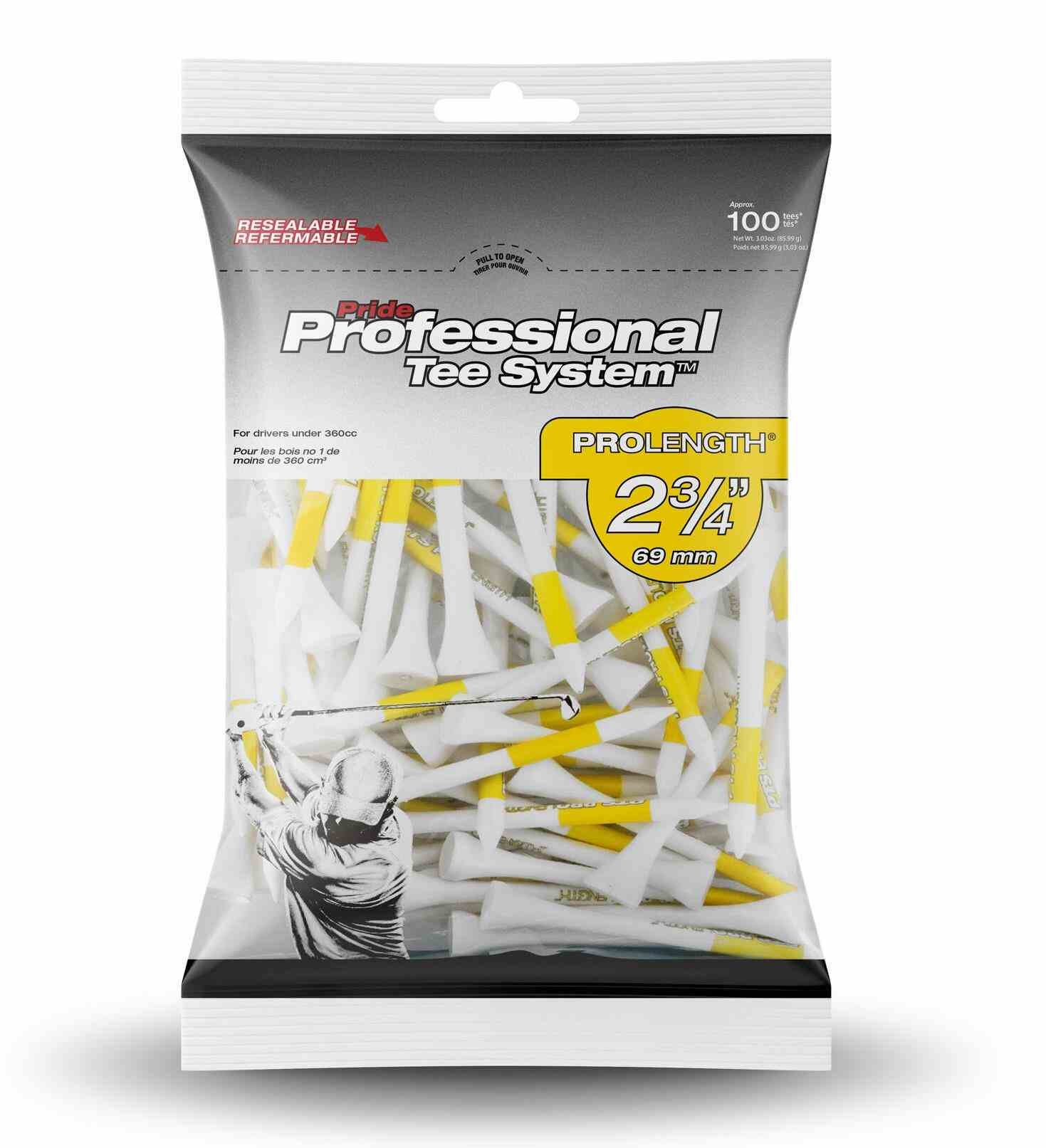 Pride Professional Tee System Prolength Yellow houten tees 69mm (2 3/4"), 100 tees