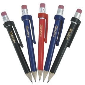 Masters Wood Pencils met clip & gum, 5 stuks, kleurenmix