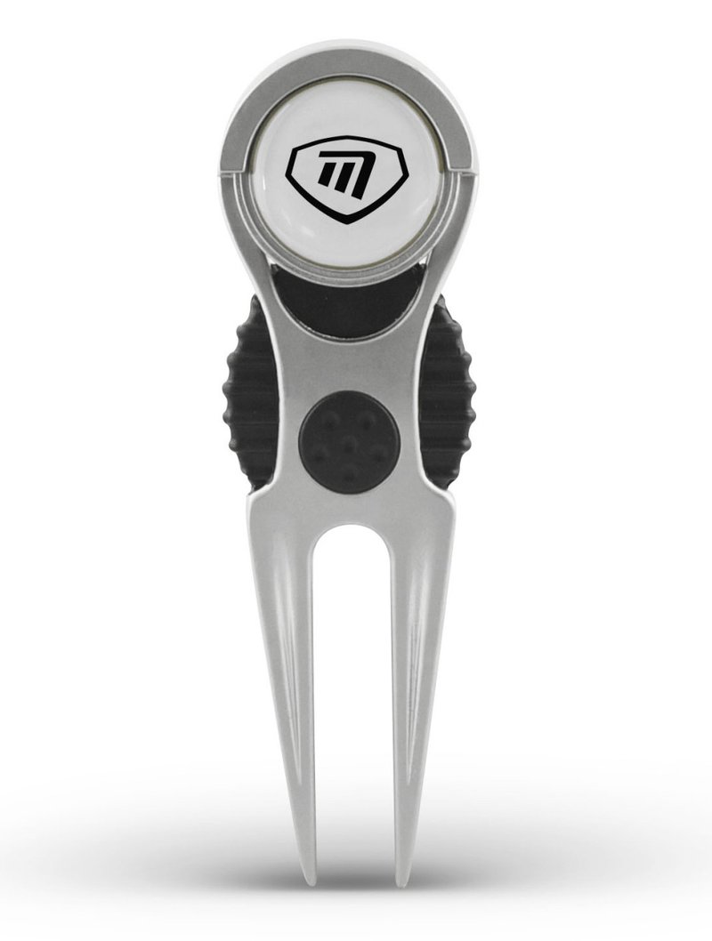 Masters Golf Deluxe Pitchfork With Marker divotrepper, zilver