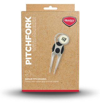 Masters Golf Deluxe Pitchfork With Marker divotrepper, zilver