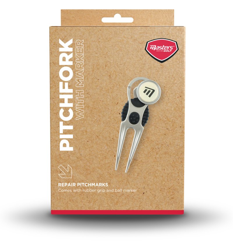 Masters Golf Deluxe Pitchfork With Marker divotrepper, zilver
