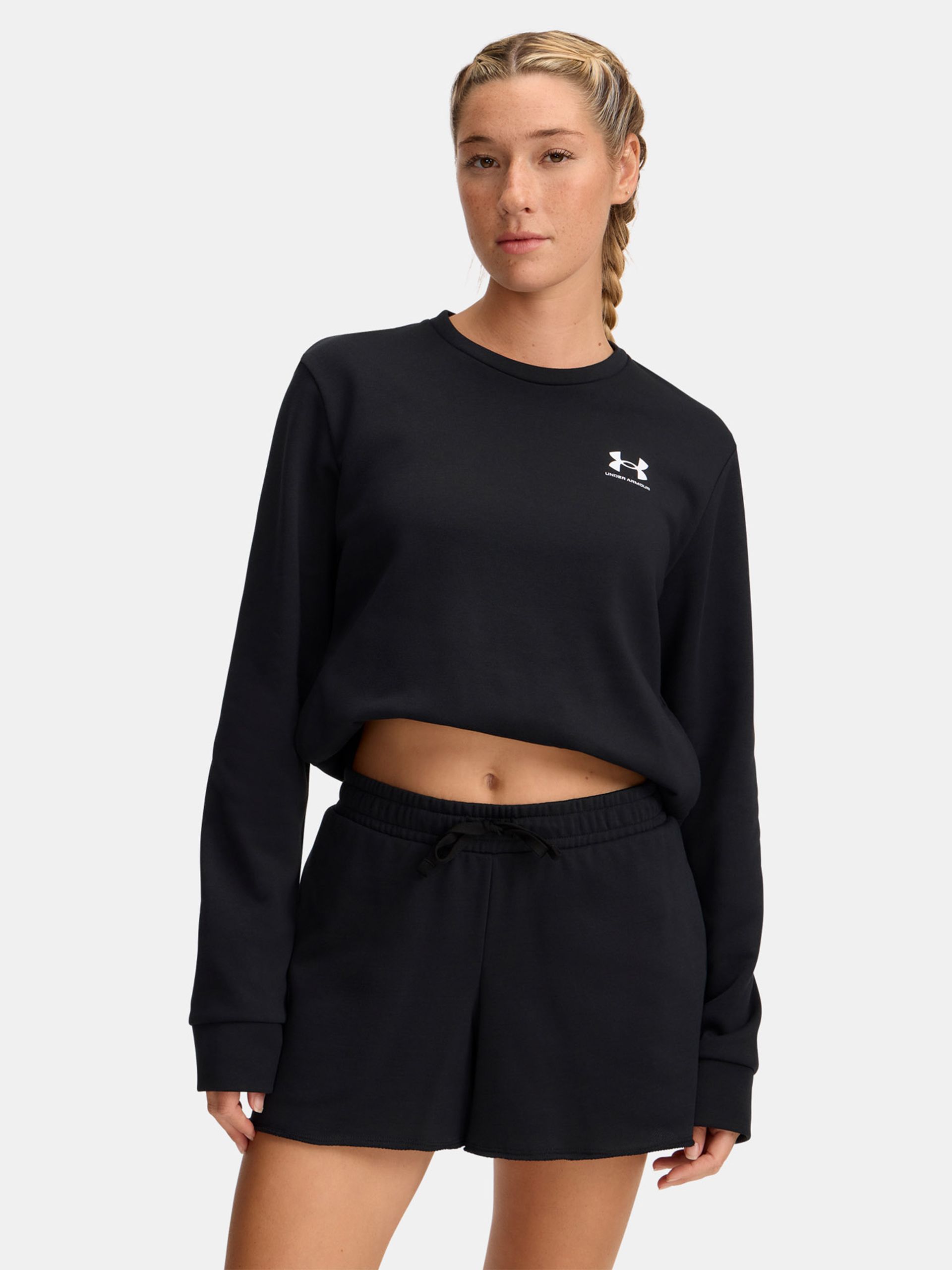 Under Armour Rival Terry Crew sweatshirt voor dames zwart – vooraanzicht
