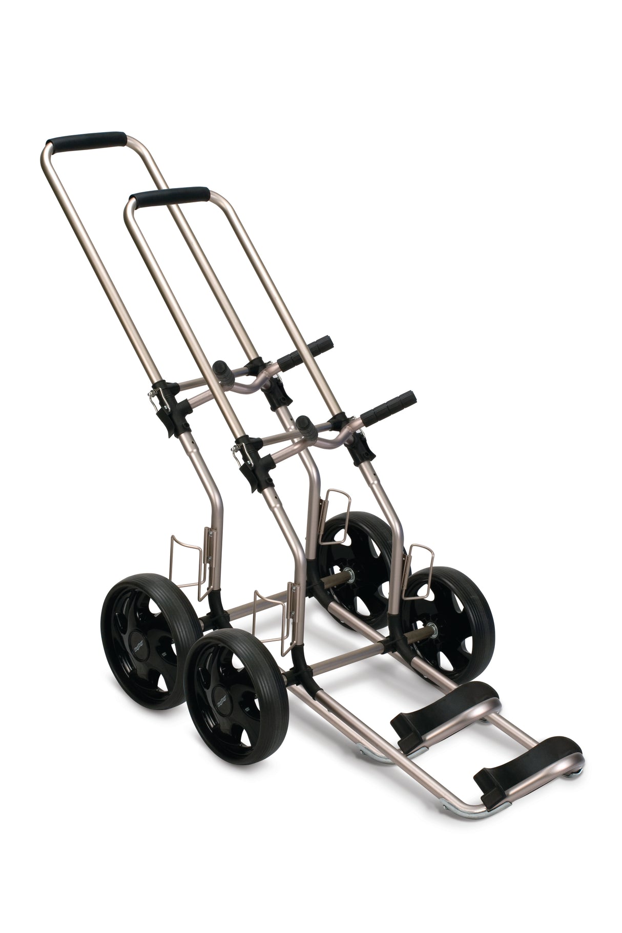 Bag Boy Rental Dual Tube trolleys in elkaar gestapeld