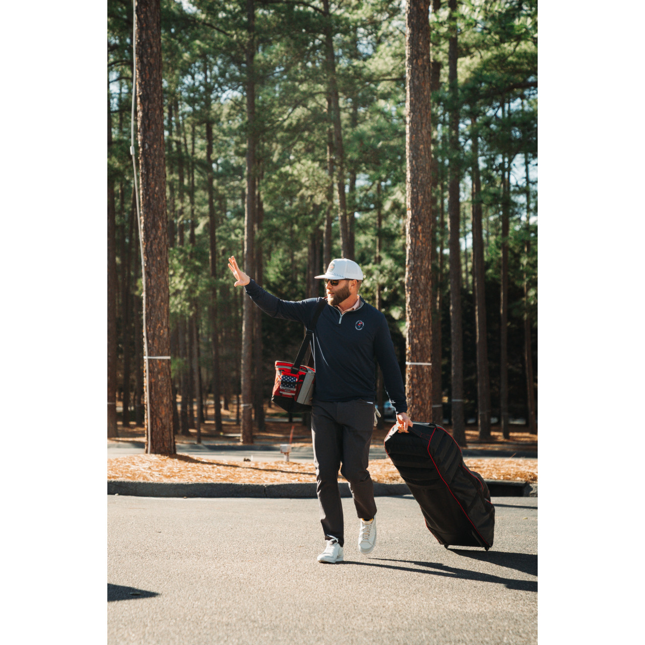 Bag Boy T-800 travel cover lifestyle shot showing durable 840D polyester shell