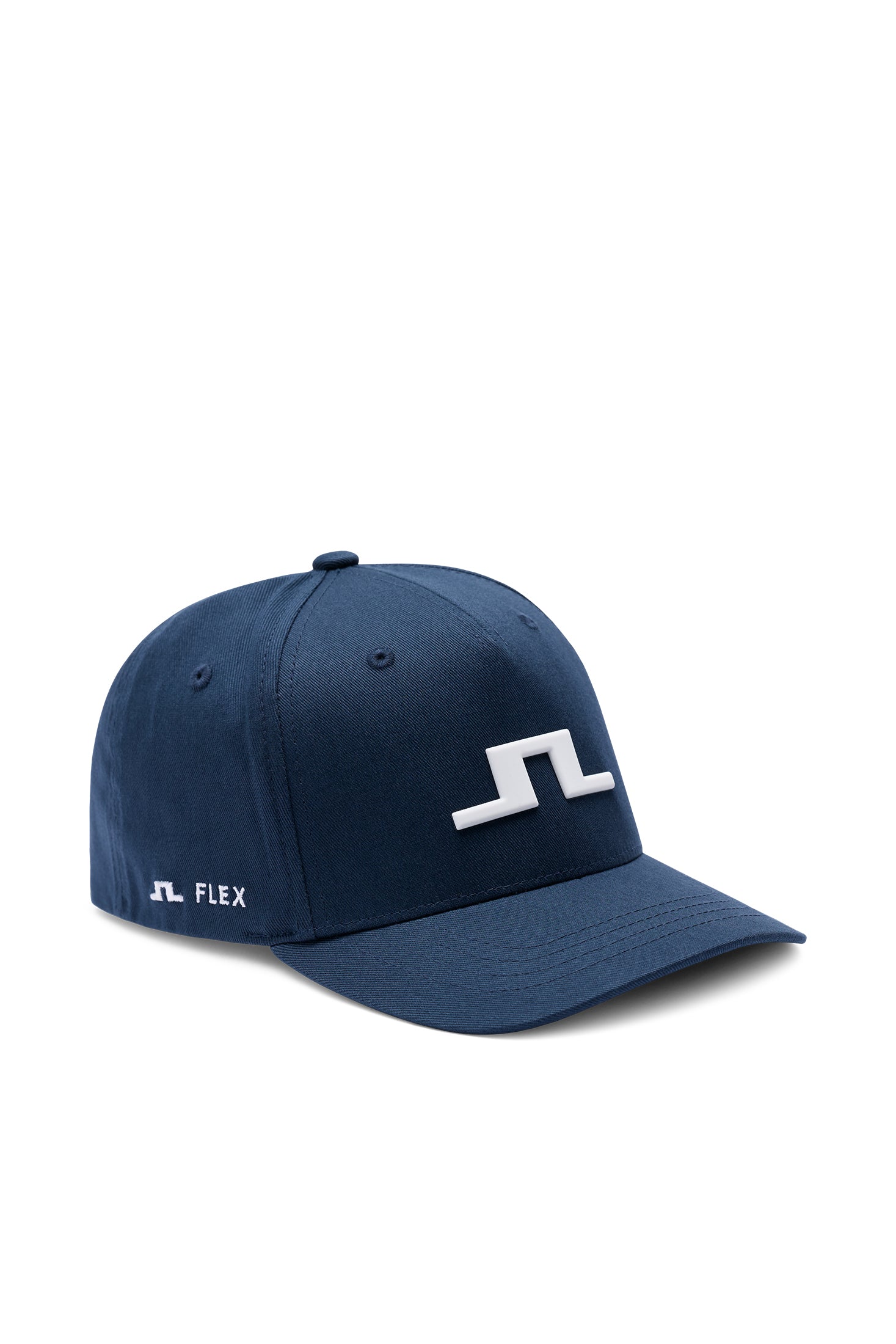 J.Lindeberg Heath Cap JL Navy – detail geborduurd 3D Bridge-logo op de voorkant