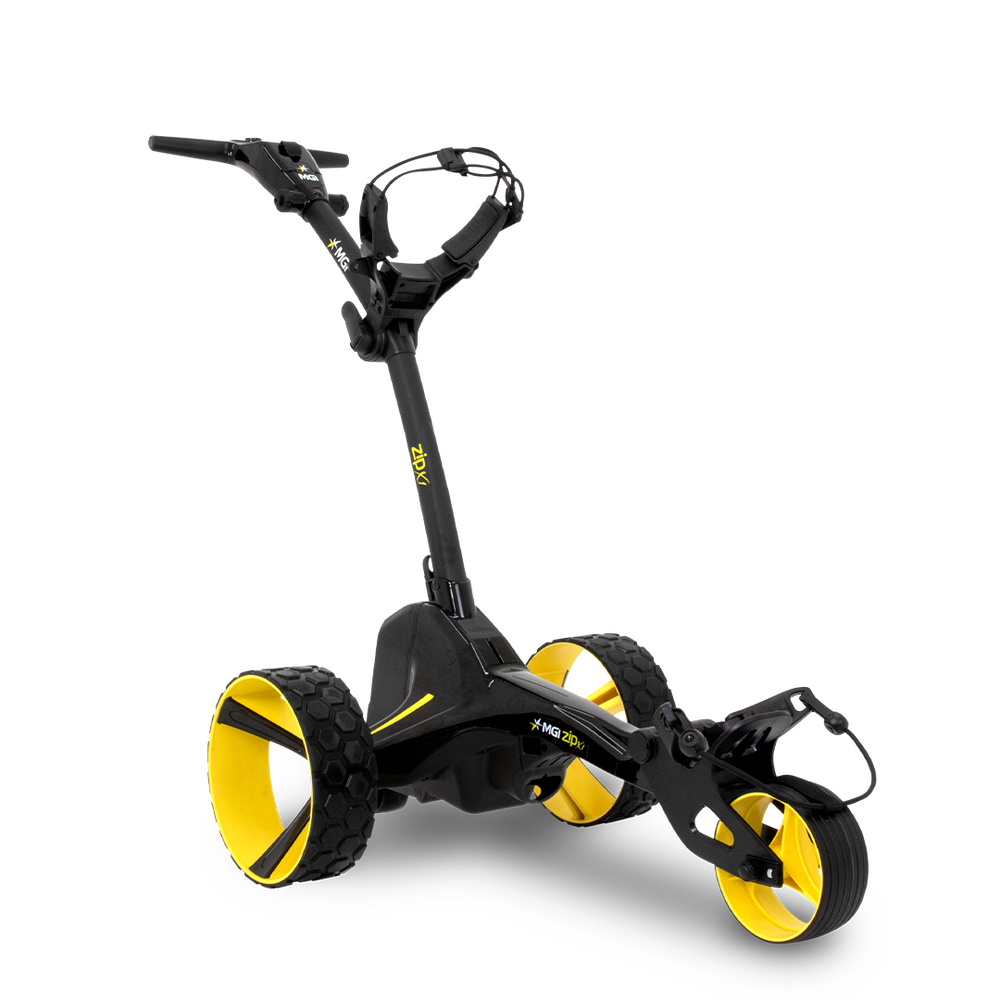 MGI Zip X1 elektrische golftrolley – vooraanzicht met motor en digitale elektronica