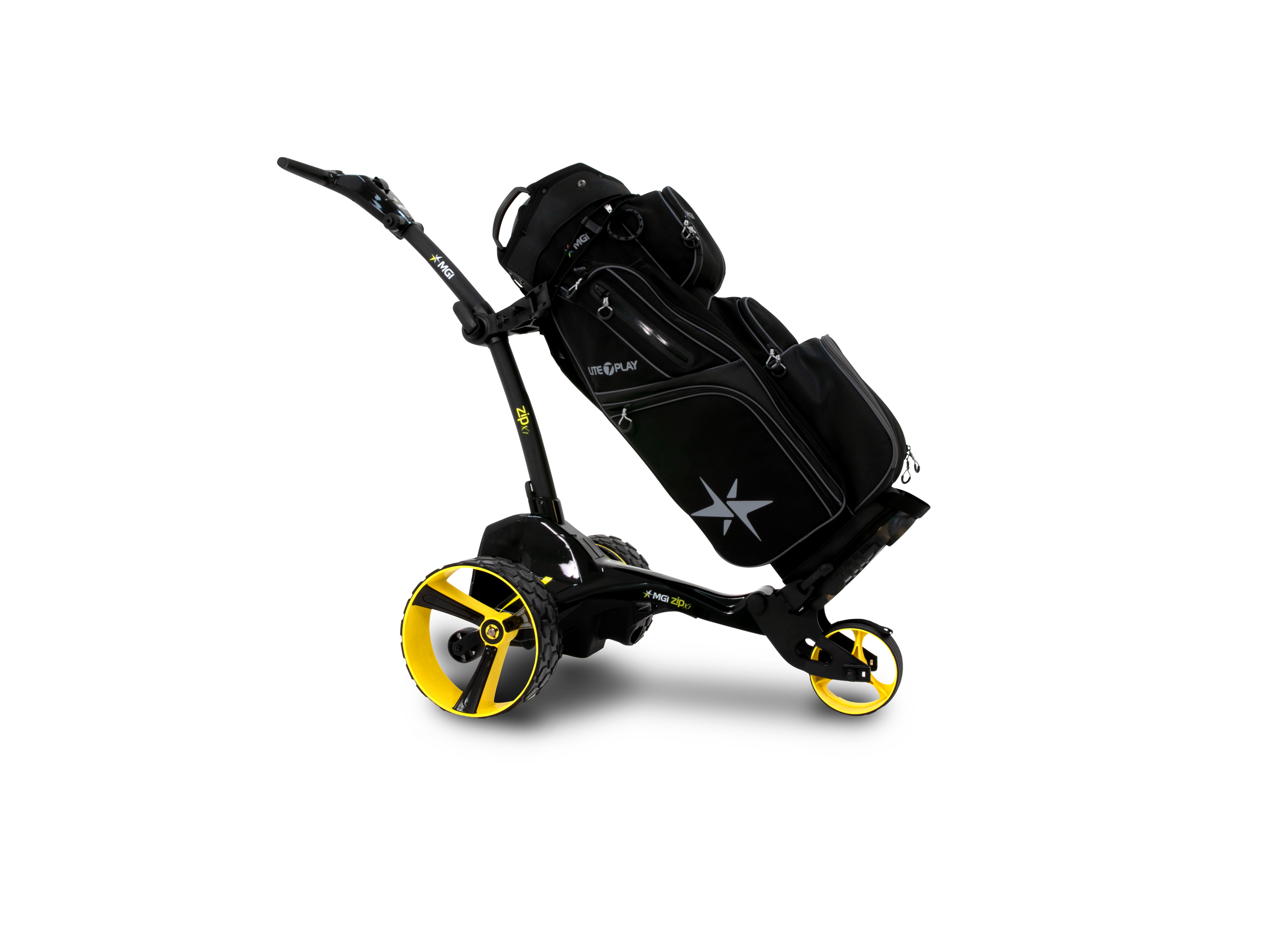 MGI Zip X1 met cartbag gemonteerd – ergonomische T-bar handgreep en GPS-houder