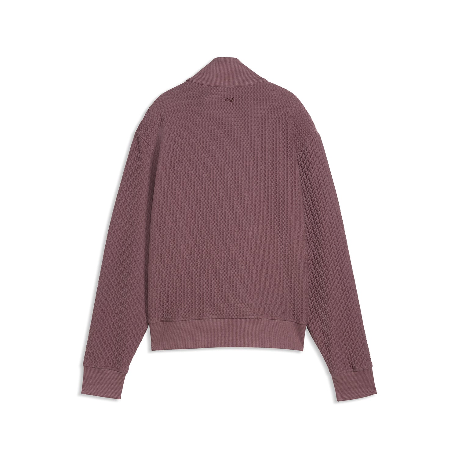Puma Boulder Dames 1/4 Zip sweatshirt in Rich Cocoa – detail van geribbelde kraag, rits en manchetten