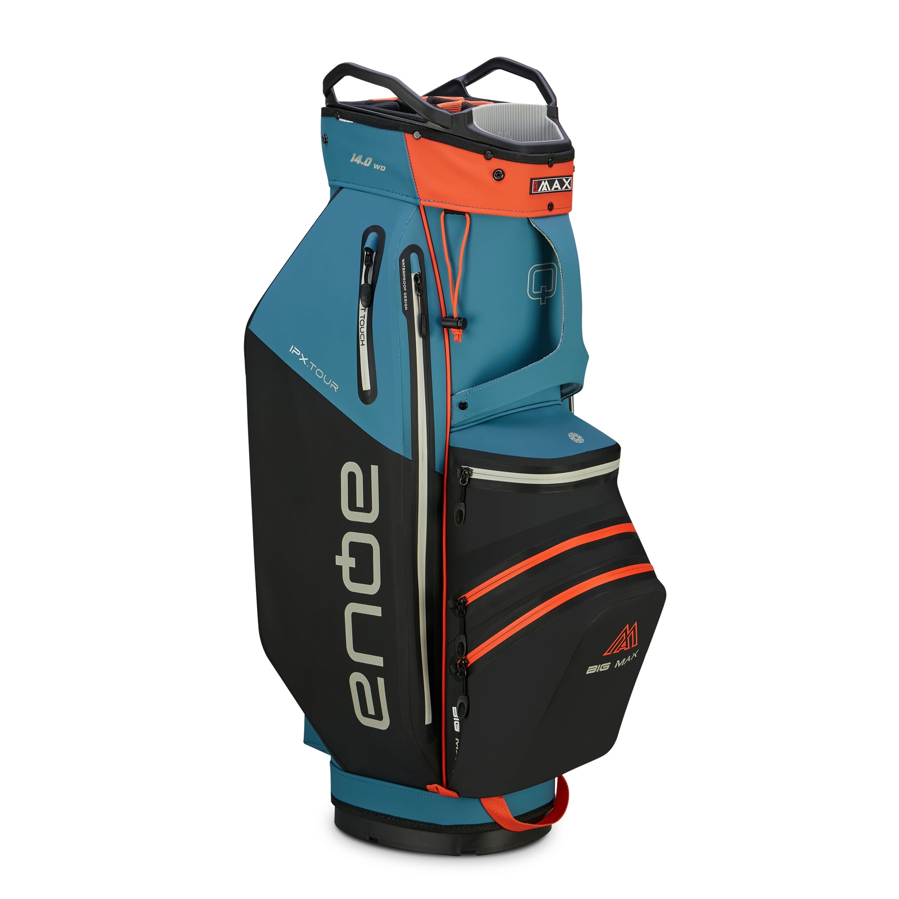 Big Max AQUA IPX.Tour cartbag linkerzijde met 14-vaks organizer top en zakken