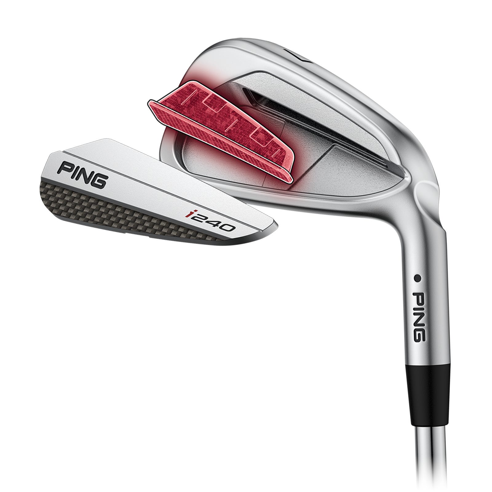 Exploded illustratie die de custom tuning port op het PING i240 ijzer benadrukt