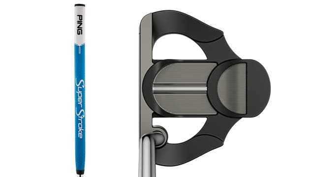 Ping Scottsdale Craz-E CB mid-length putter at address
