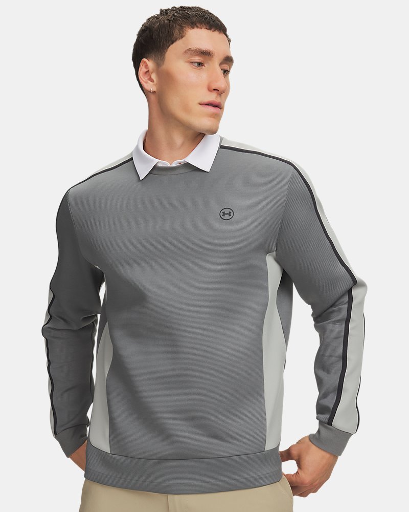 UA Drive Crew Midlayer vooraanzicht grijs