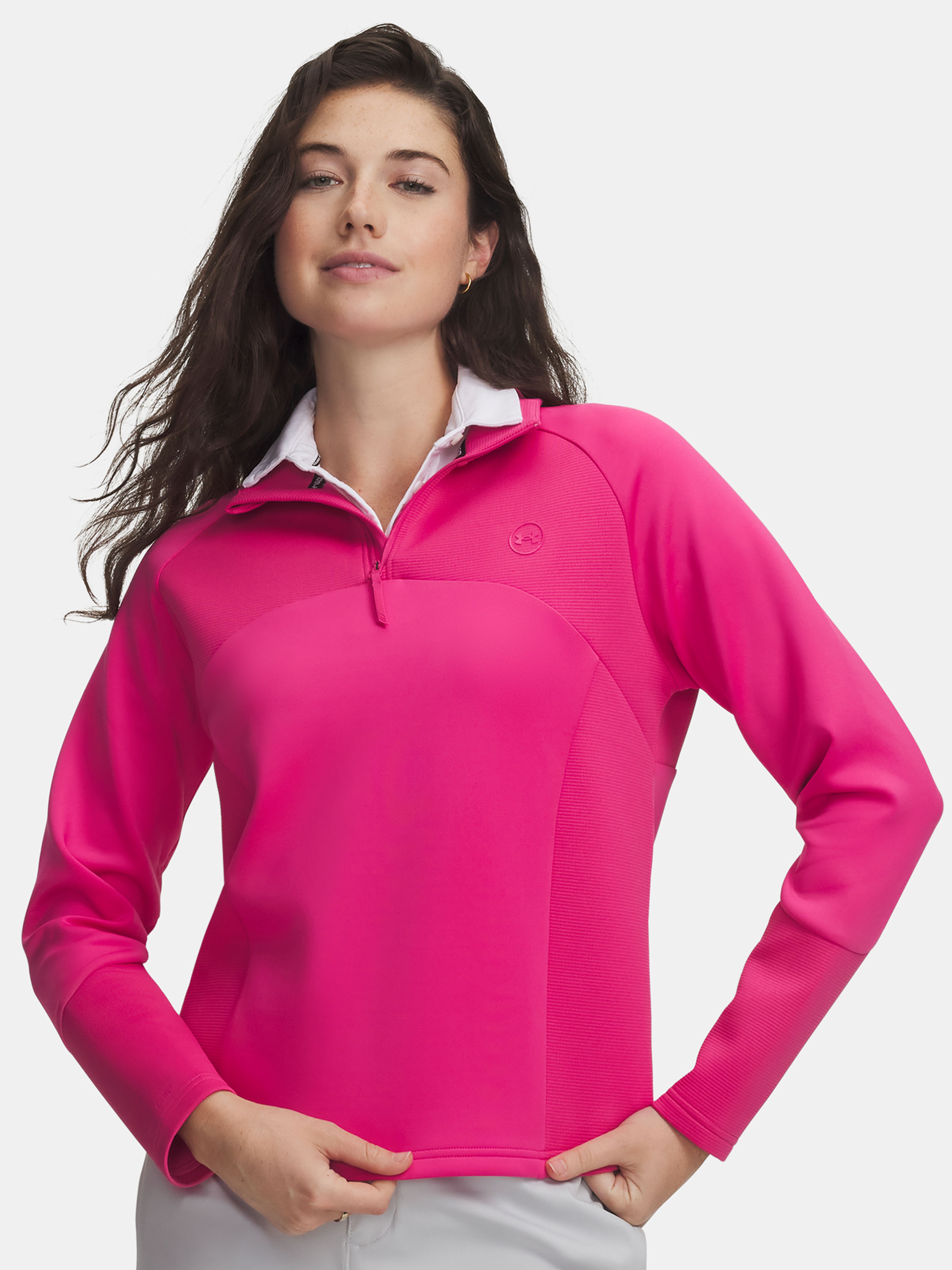 Under Armour UA Drive Midlayer 1/4 Zip damessweater in roze – vooraanzicht