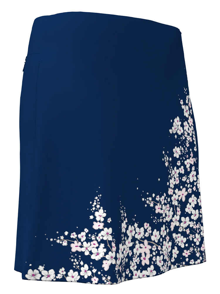 Callaway Floral Printed Wrap Skort Blue Depths – achteraanzicht met lengte en bloemenpatroon