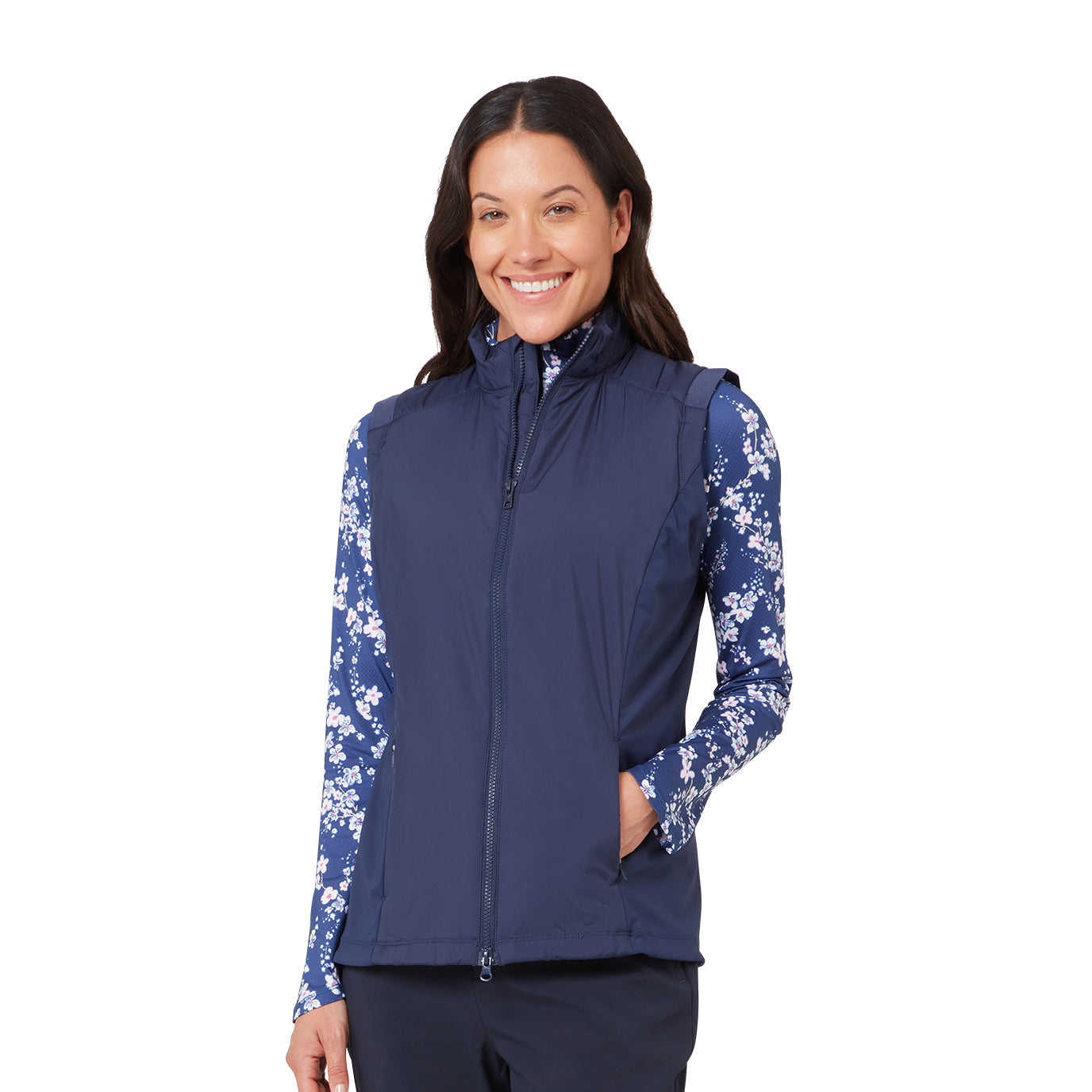 Callaway Ladies Lichtgewicht Primaloft Gilet Peacoat — rug- en logodetail