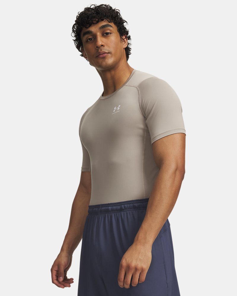 Under Armour HeatGear compressieshirt vooraanzicht – Timberwolf Taupe